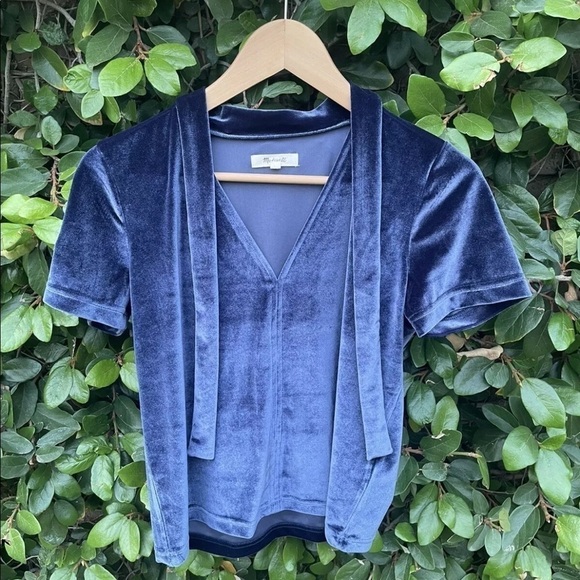 MADEWELL Blue Velvet Choker Top Blouse Sz Small - Picture 2 of 5